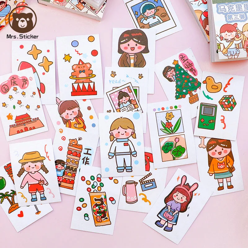 50 Sheets Mini Size Books Sticker Decals DIY Decorative Scrapbook Kawaii Journal Stickers Craft Kids Gift Cute Cartoon Sticker