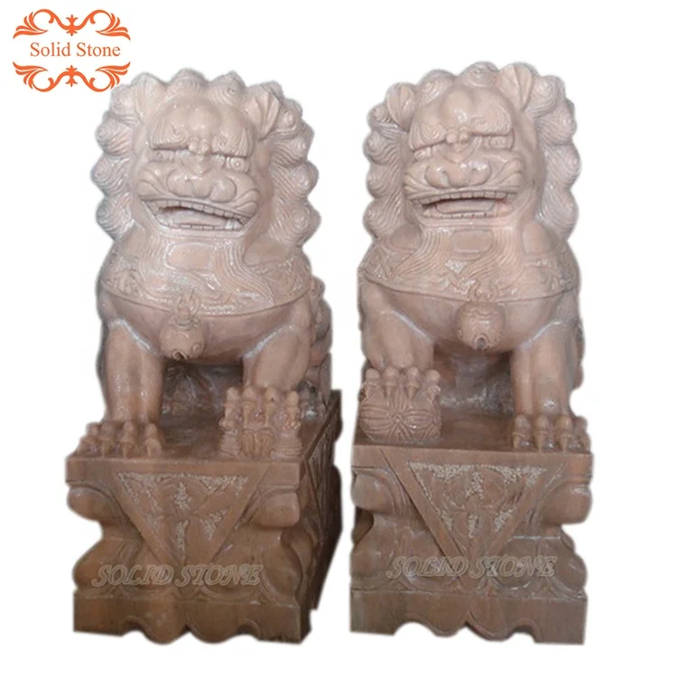 Chinese Style Hand Carved Marble Stone Statue Life Size Foo Dogs for Sale