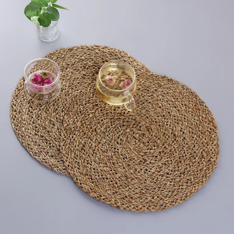 Round Rattan Water Hyacinth Charger Size Under Plate Mat Natural