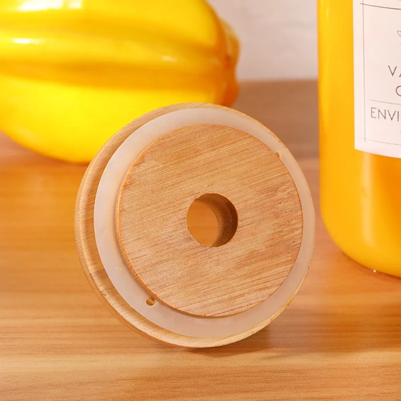 Custom 70mm Size Bamboo Lids With Straw Hole Good Seal Bamboo Lid With