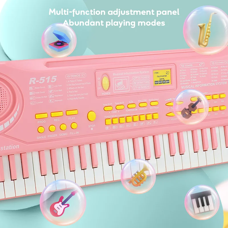 Wholesale Custom Early Educational Simulation Electronic 61 Keys KeyBoard Musical Instrument Piano Microphone OEM Piano Toy Gift