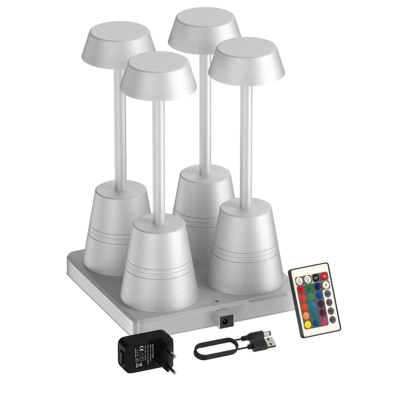 11 Colours Aluminum LED Cordless Table Light Rechargeable Desk Lamp Set with Inductive Charging Base 4-pack