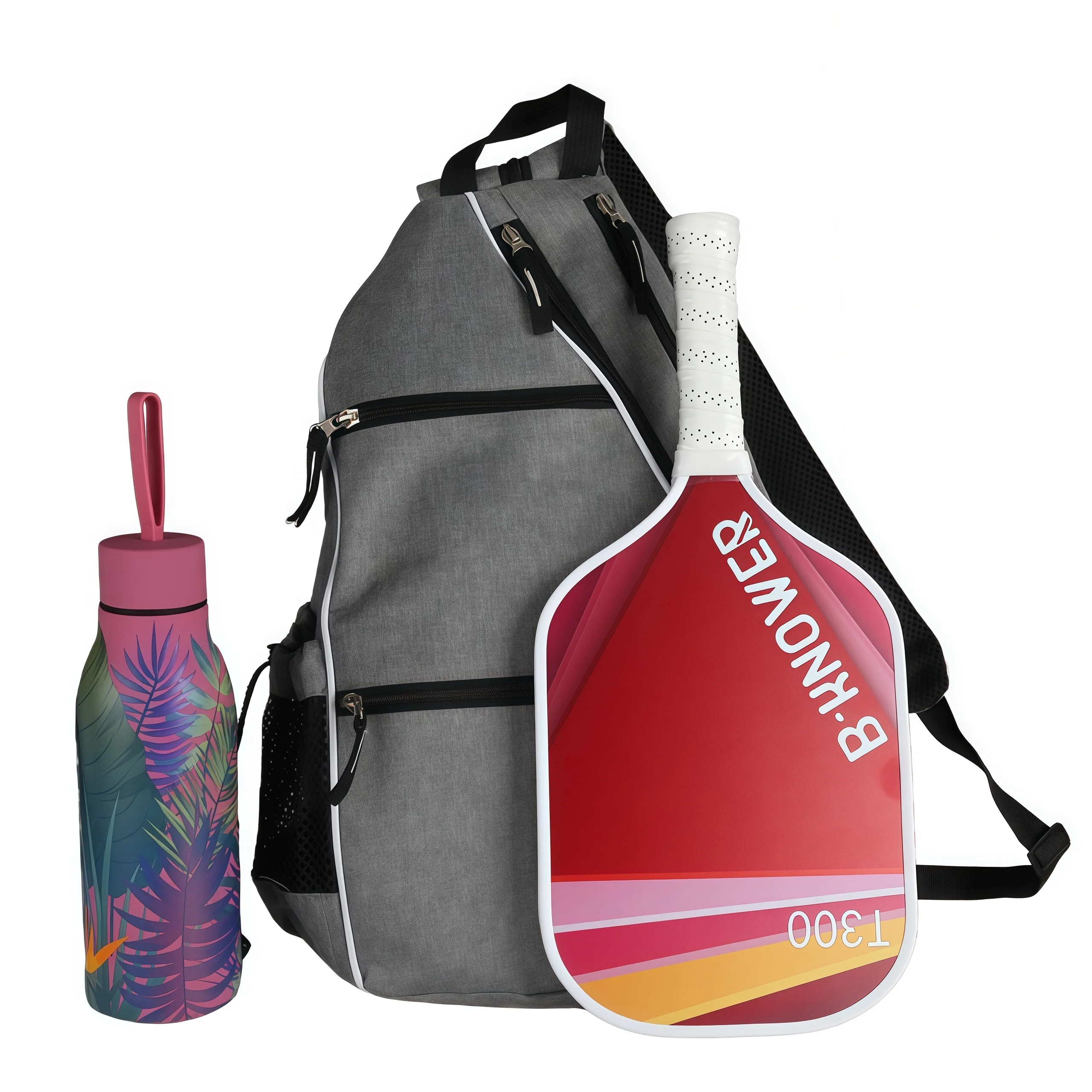 Black Women's Quilted Triangle Pickleball Backpack Crossbody Sling Tennis Paddle Bag for Training for Children
