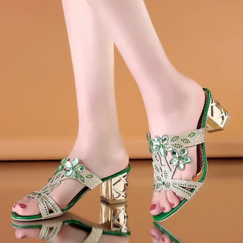 2024 Fashionable Rhinestone Open Toe Thick Heel Peep toe Thick Heel High Heel Sandals