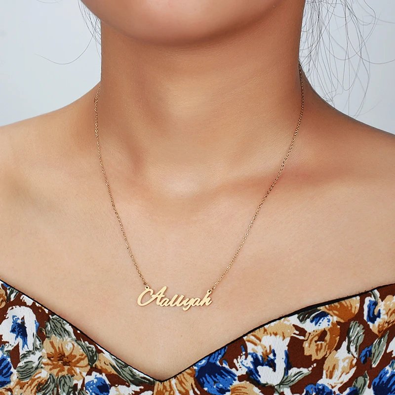 Custom Name Pendant Necklace Women Men Stainless Steel Nameplate