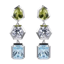 Women luxury jewelry fine jewelry drop earrings 925 sterling silver rhodium plating jewelry white blue zircon earrings