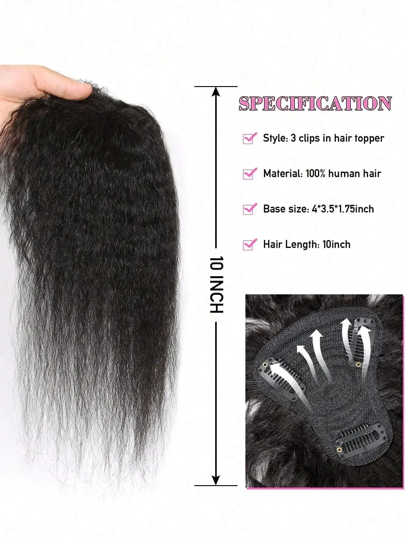 Kinky Straight Hair Topper Clip in Extension für Frauen, natürliche Farbe_voghion.com