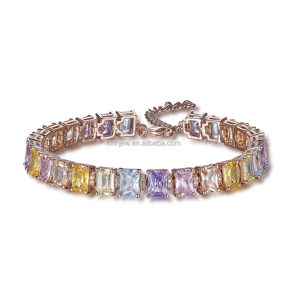 Hot Sale 5A Cubic Zircon Tennis Copper Bracelet White Gold Plated Fine Stone Bracelets Rainbow Gemstone Bracelet