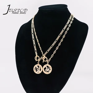 Jewelry Wholesale New Design O T Buckle Gold Plated Copper Link Chain Aries Sagittarius Pendant Necklace