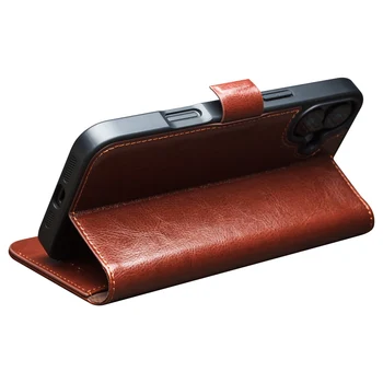 QIALINO Brand 100% Handmade Genuine Leather Wallet Phone Magnetic Flip Case for iPhone 16 Pro Max