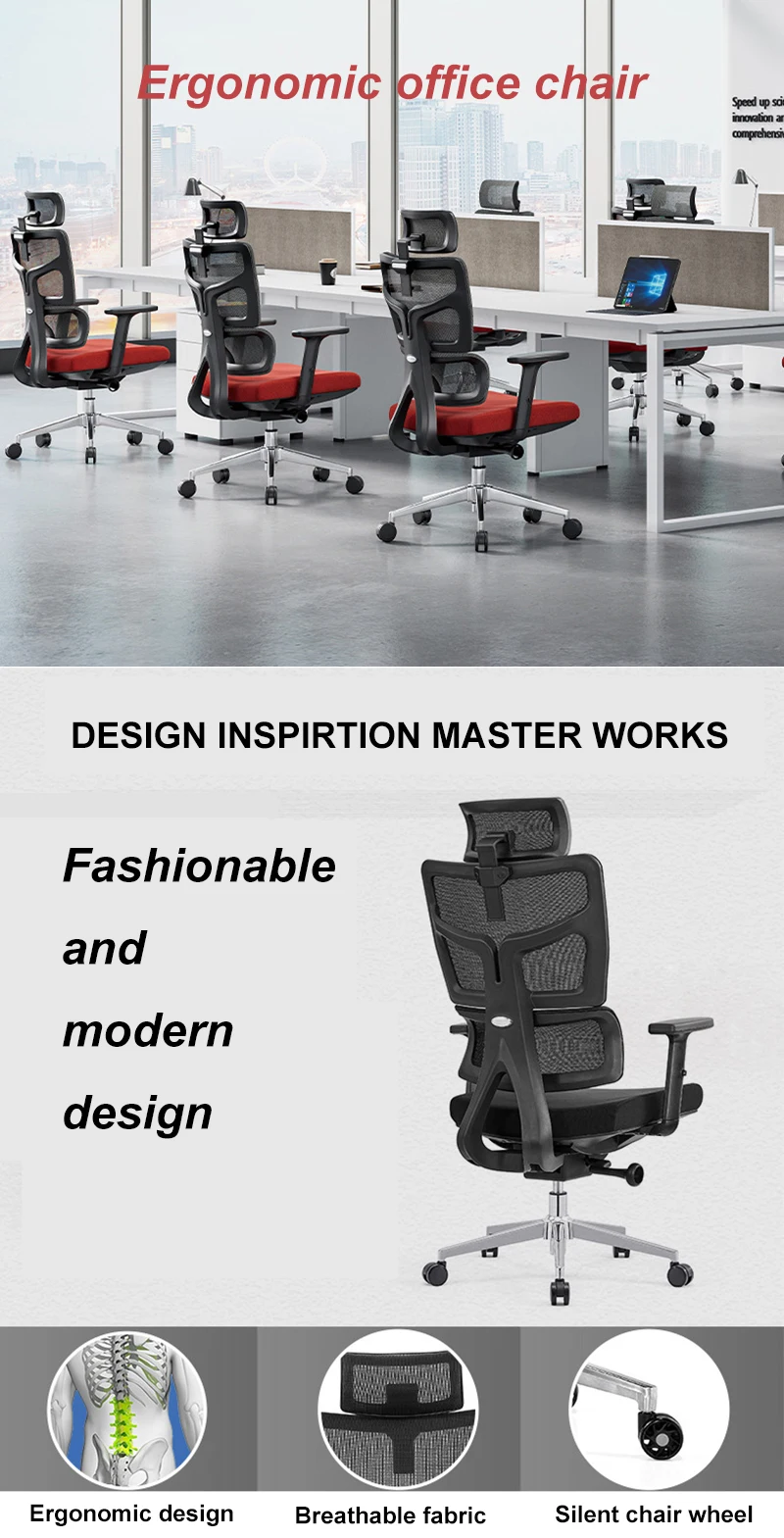 Modern High Back Footrest Headrest Full Mesh Lumbar Support Adjustable