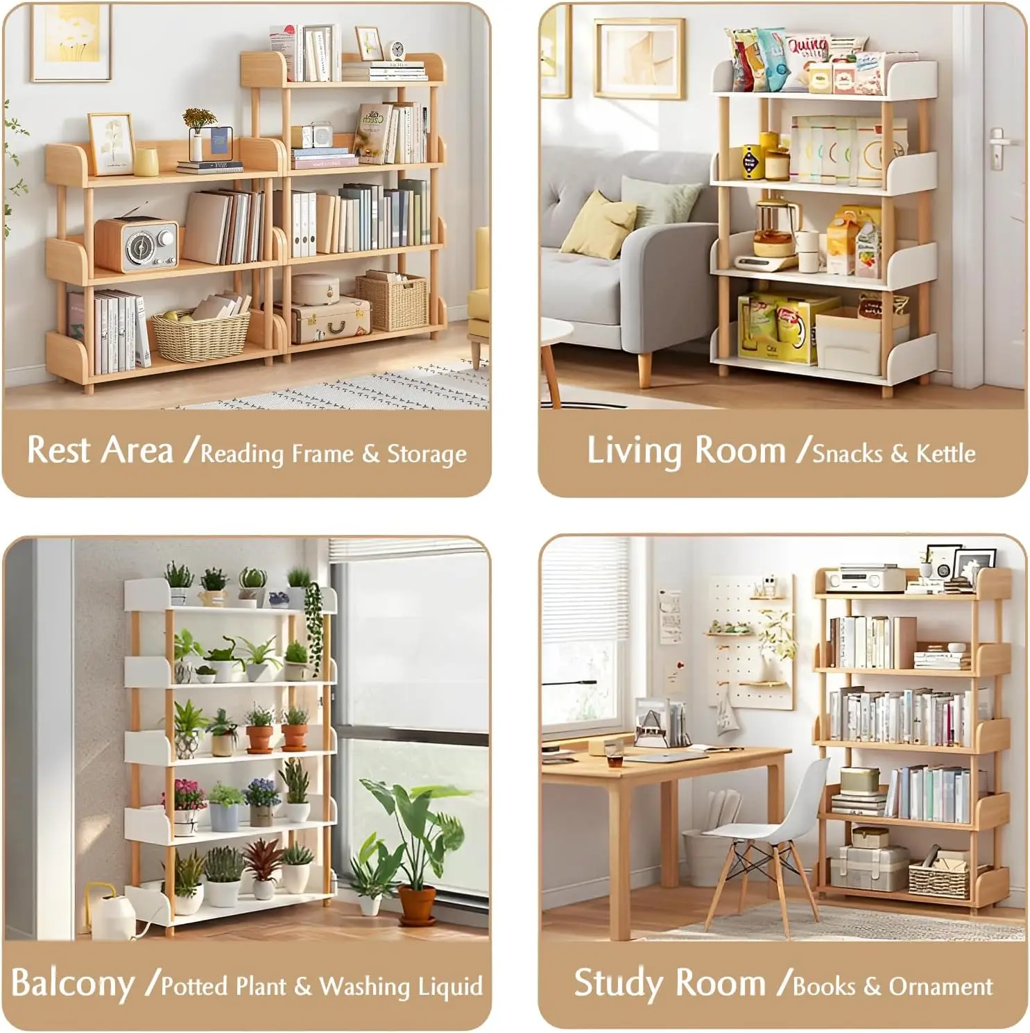 product modern 4 tie wooden open bookcase standing type storage cabinet with solid wood top edge for home office book display-1