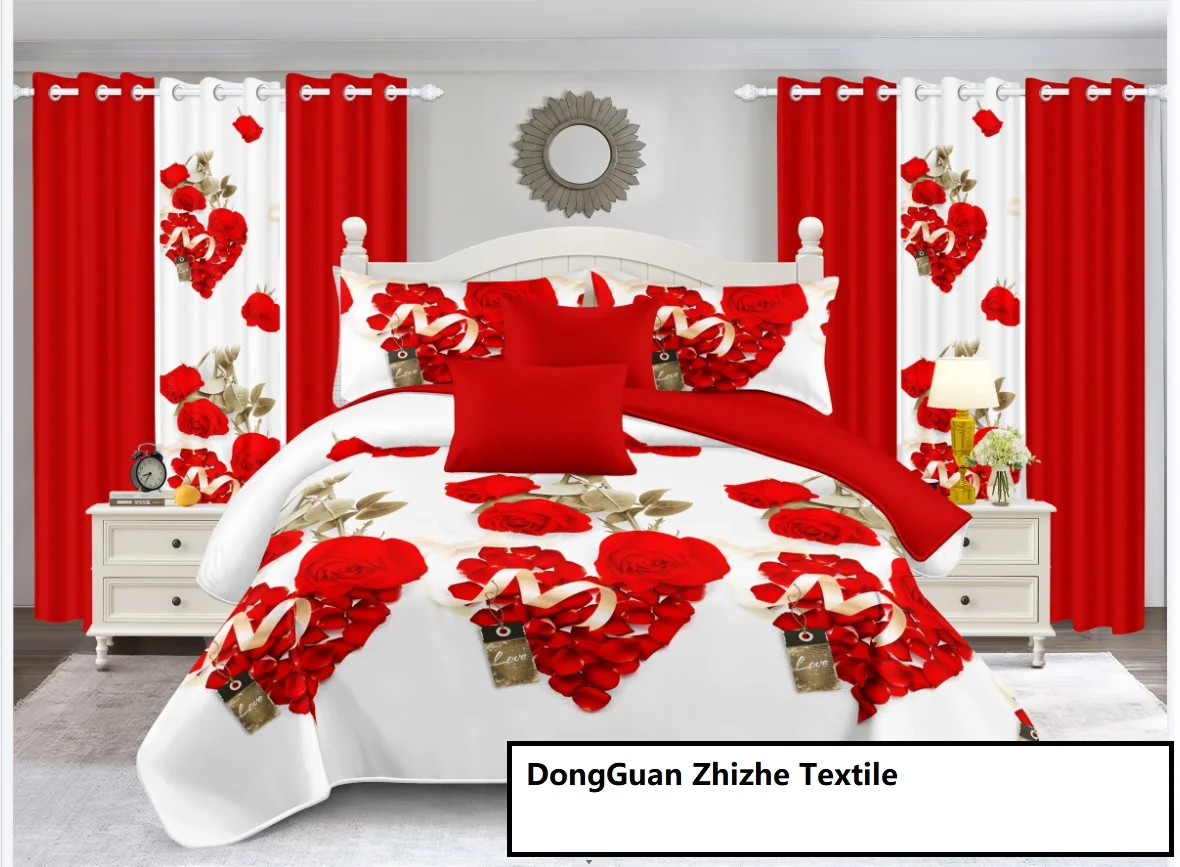 African Style Custom Multi Queen 10PCS Polyester Sheet and Curtain Bedding Set