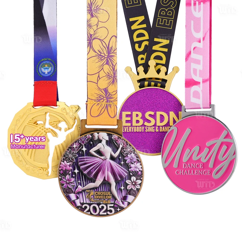 Medalha Personalizada Redonda com Fitas para Dança, Ginástica, Torcida, Medalha em Liga Metálica, Crie Sua Própria Medalha Esportiva Personalizada