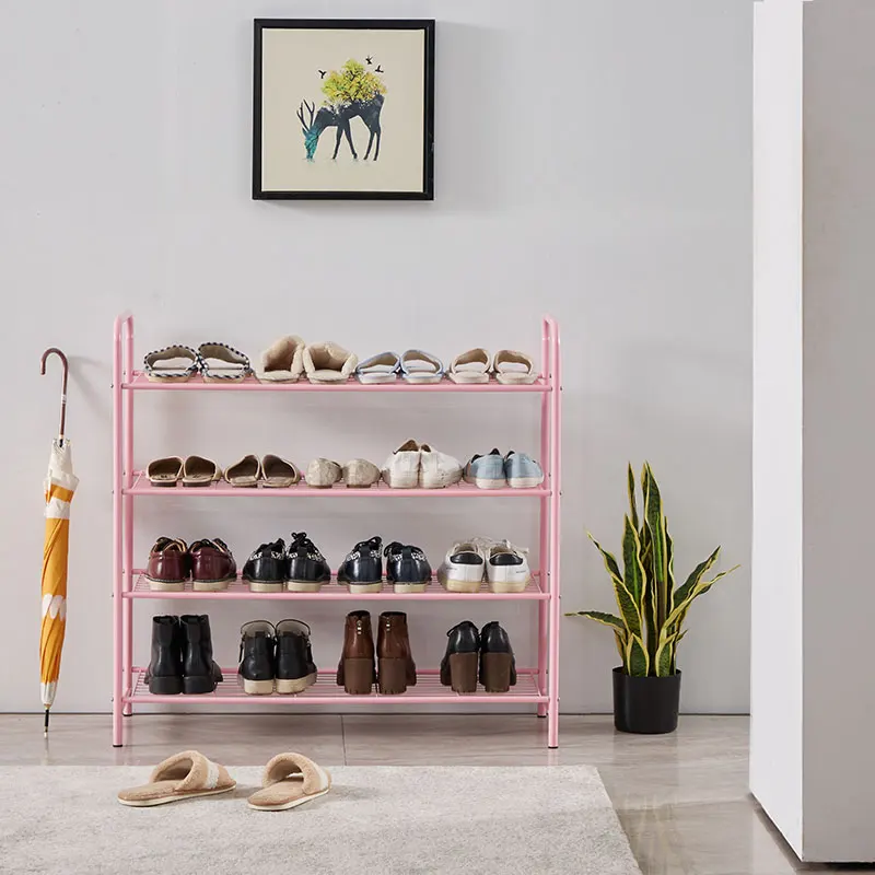 Customized Modern Finish Pink Metal Multifunctional Foldable Shoe Rack for  Bedroom Use-Home Furniture