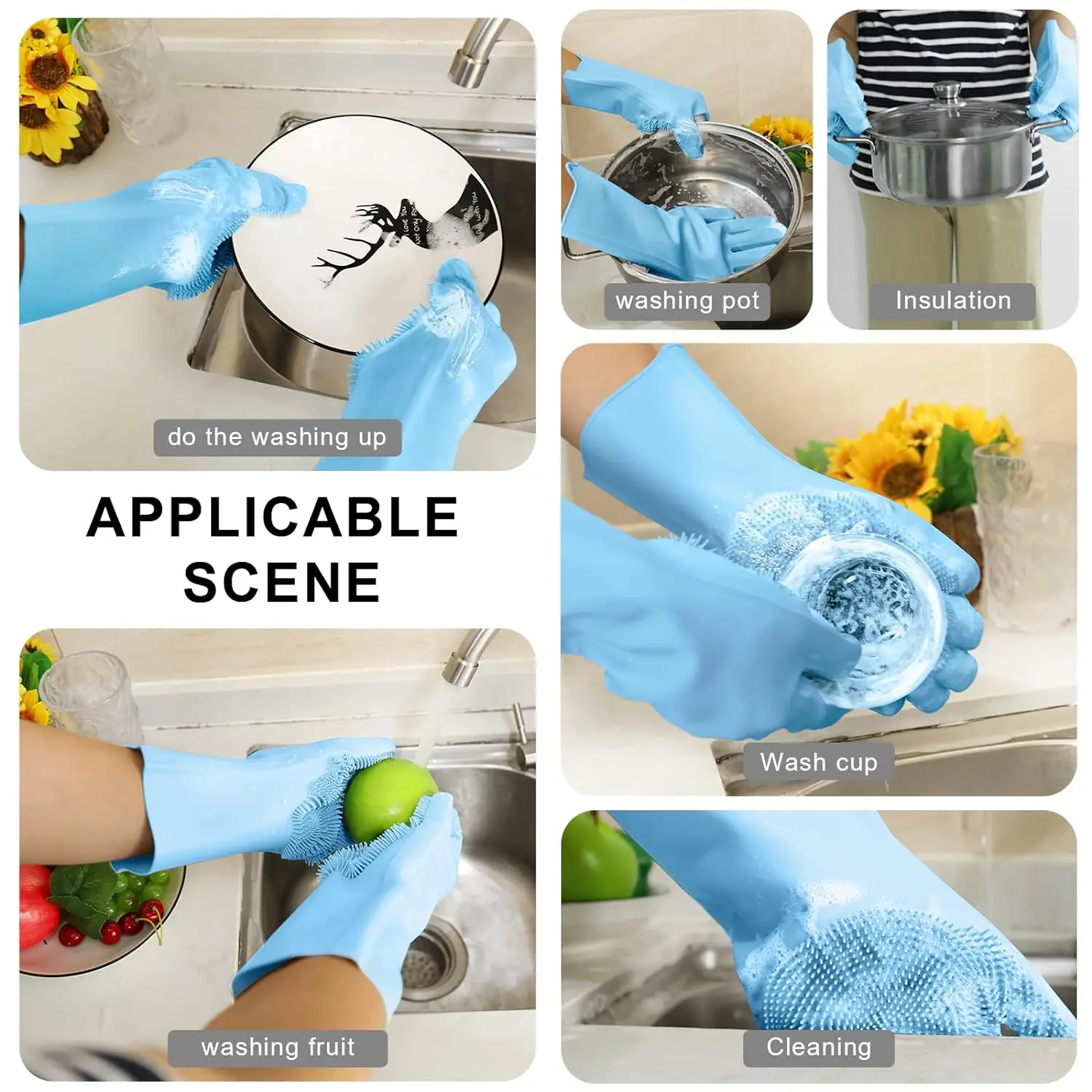Reusable Rubber Cleaning Gloves Silicone Dishwashing Gloves