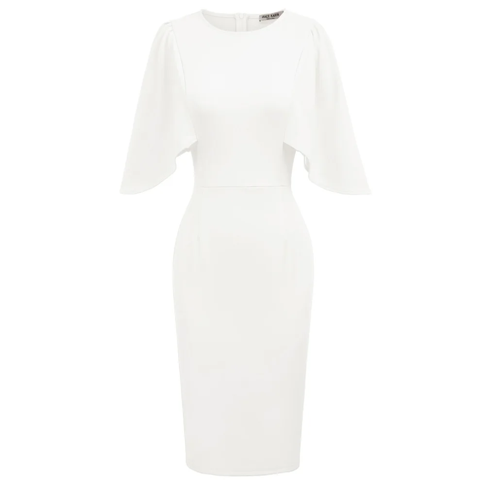 Grace Karin Businesskleid Damen - 3/4 Ärmel, V-Ausschnitt, Mit Gürtel & Seitenschlitz