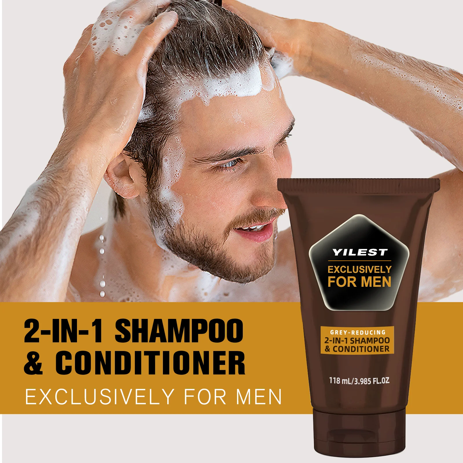 Haihe Customized Men Gradual Grey-Reducing Natural Plant Extracts&Oil Healthy 2-In-1 Shampoo& Conditioner