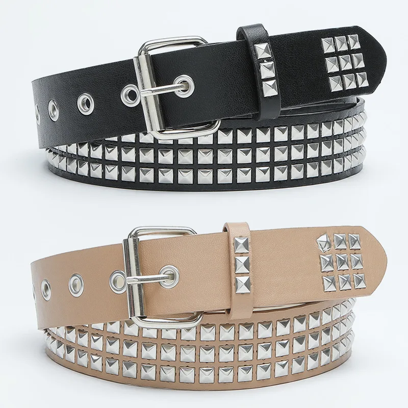 Ceinture Cloutée Punk Noire - 110 Cm, Rivets Pyramidaux, Cuir PU, Unisexe