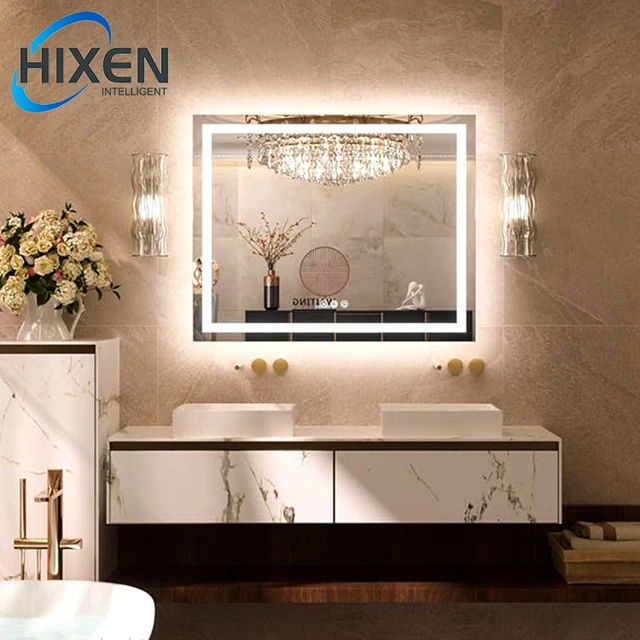 HIXEN hot sale frameless wall mounted bathroom smart 3 colors led light touch screen mirror