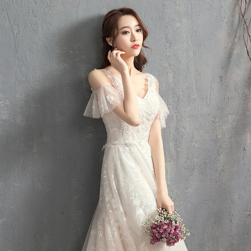 2020 a Line Designer Backless  Applique Wedding Gowns French Looks Slim and Light Wedding Dresses