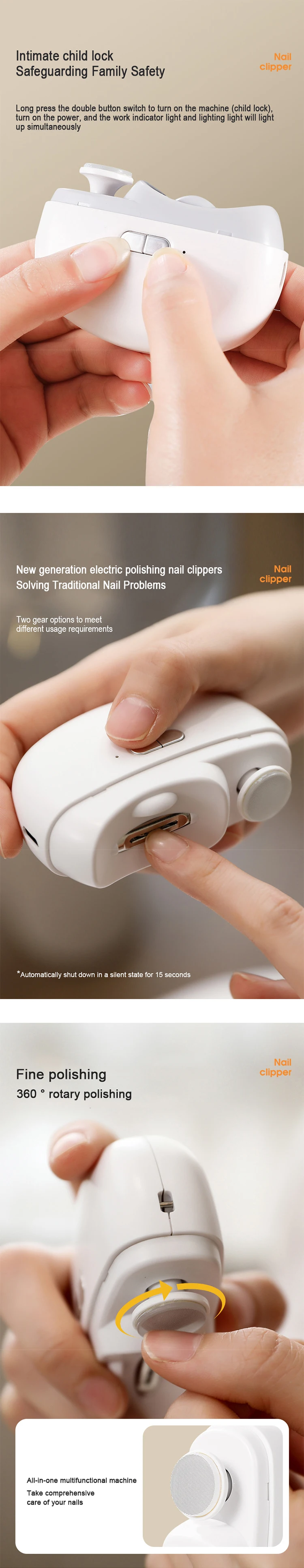 2 In 1 Usb Rechargeable Nail Trimmer Polisher Automatic Electric Nail