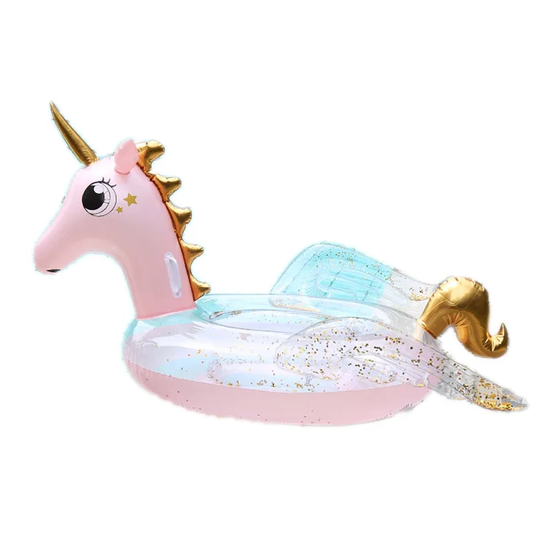 YJ Summer Outdoor Pool Float Portable Pink Sequined Unicorn Inflatable Ride-on for Kids for Swimming Pool Use