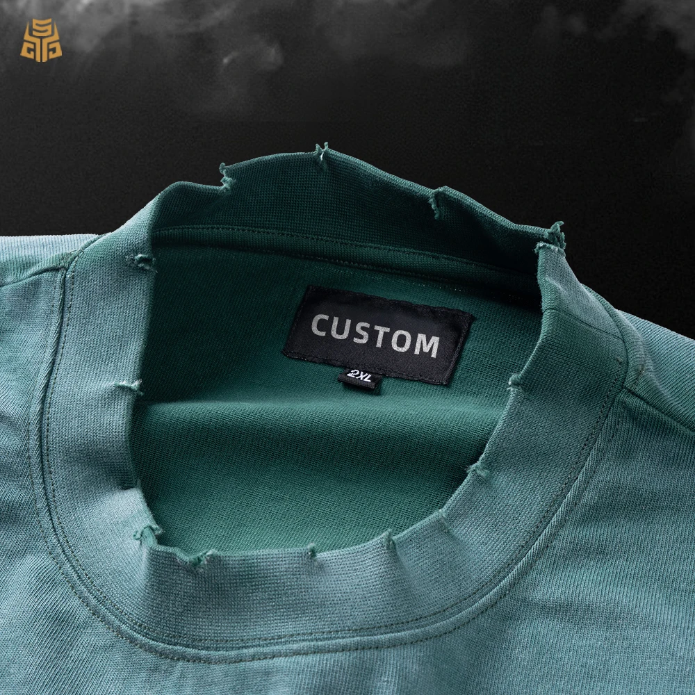 Manufacturers Men's Custom CrewNeck Cotton T-shirt  Oversized Vintage Wash 300 Gsm Distressed t Shirt Printing Tshirt for Men