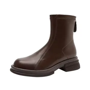 2026 Short-shaft Mid-heeled (3-5cm) Genuine Leather Lined Fashion Boots with Thick Heels Women's Foreign Trade Best-selling