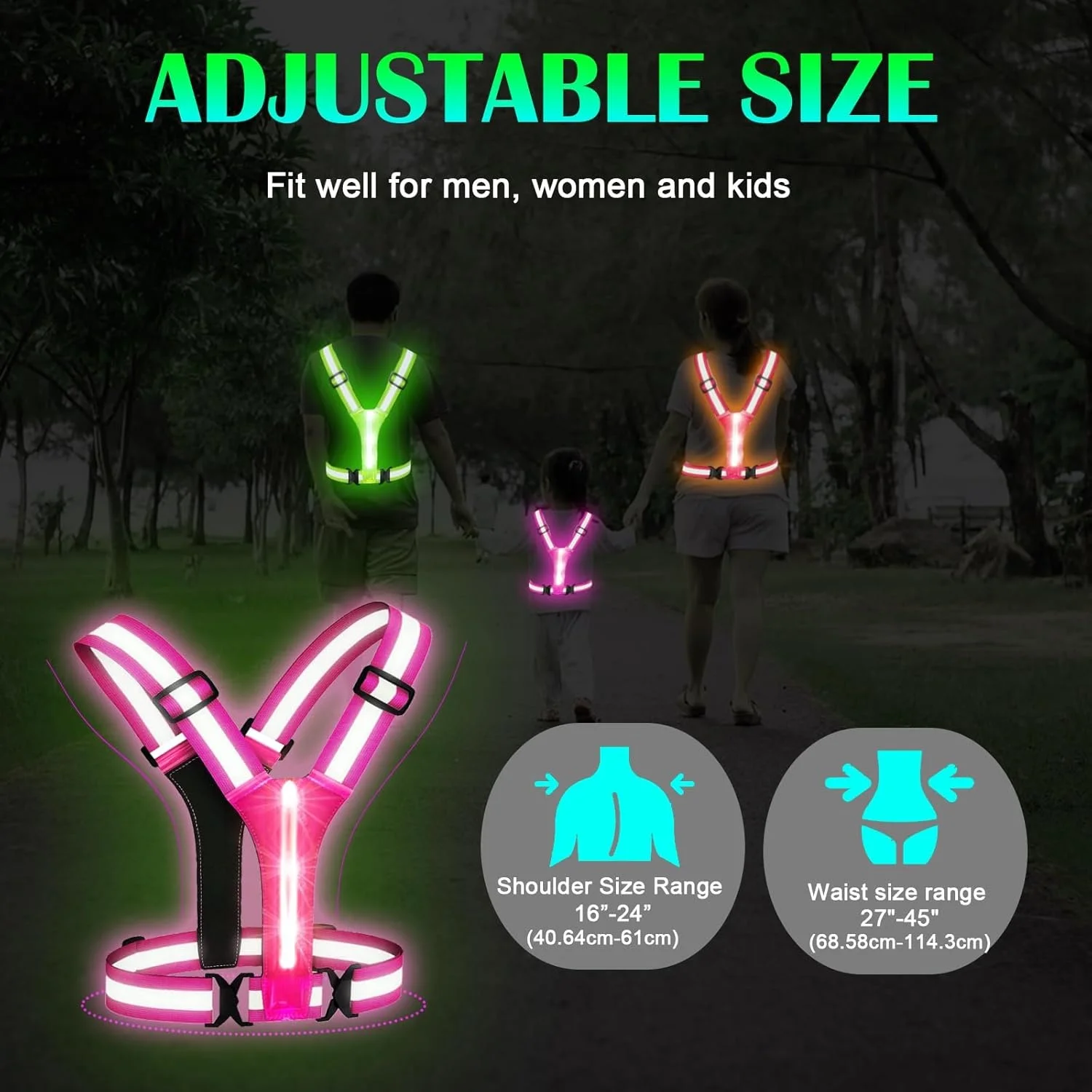 USB Rechargeable LED Light Vest High Visibility Customizable Logo Nylon Polyester Running Gear Jacket Adjustable Reflective
