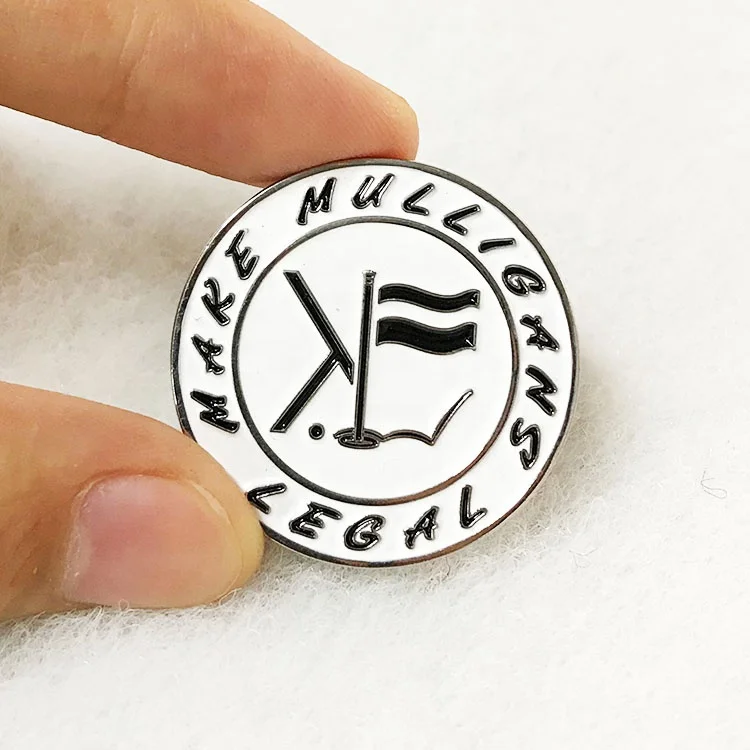 30mm Black White Logo Enamel Silver Metal  2 Sides Golf Marker Coin Customized Double Side Magnetic Golf Ball Marker factory