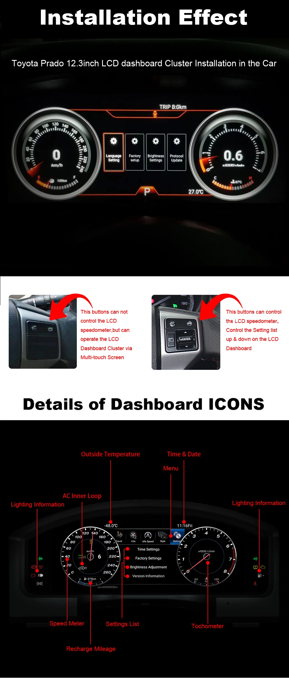 Navihua Linux System Lcd Dashboard Speedometer Multifunction Digital