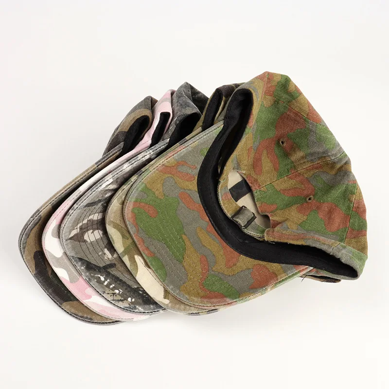 Wholesale Hunting Quality Stone Washed Cotton Camo Tactical Caps Green Camo Forest Adjustable Trucker Baseball Caps