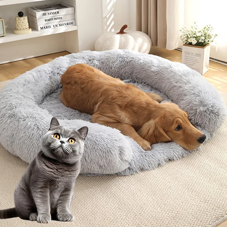 Tempat Tidur Anjing Bulat Modern Mewah dengan Sandaran Tangan Sarang Hewan Peliharaan Hangat Musim Dingin Sofa Kucing Anjing Lembut Mewah yang Dapat Dilepas & Dicuci