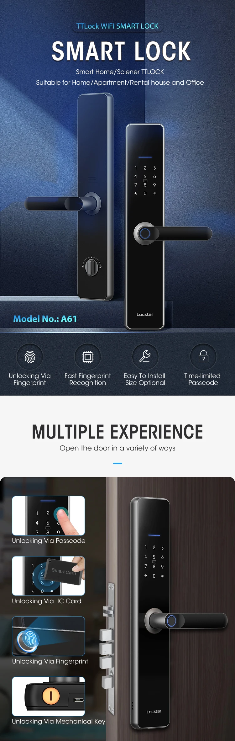 Locstar Wifi Ttlock App Smart Door Lock - Biometric Security