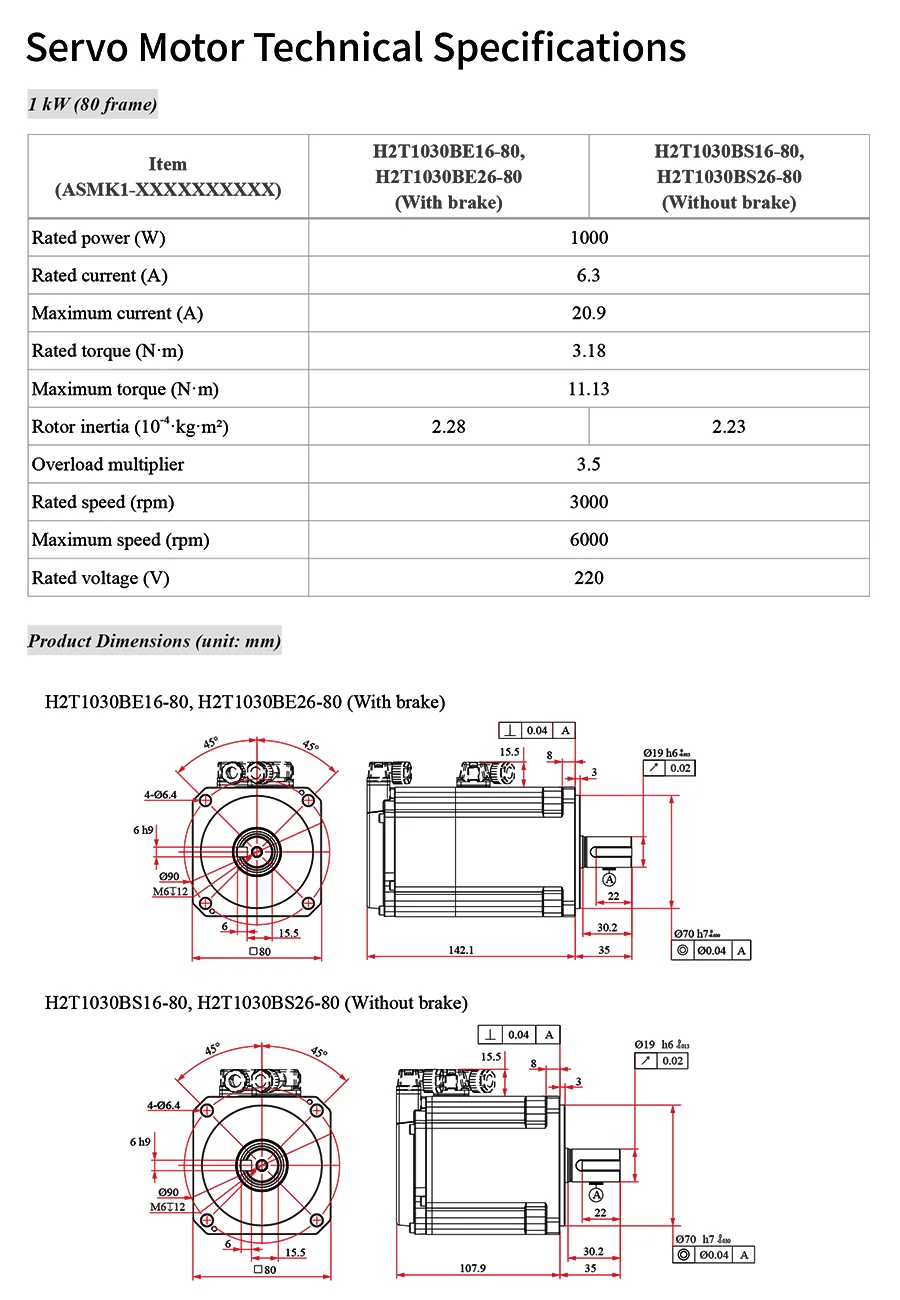 80mm flange 50/60Hz EtherCAT 220VAC 750W 1KW 3000rpm Ac Servo Drive Servo Motor kit Single-phase Three-phase ac servo motor details