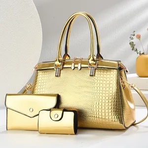 2026 Luxury Golden Color Tote Bag Purse Set 3PCS Woman PU Leather Handbags for Daily Life