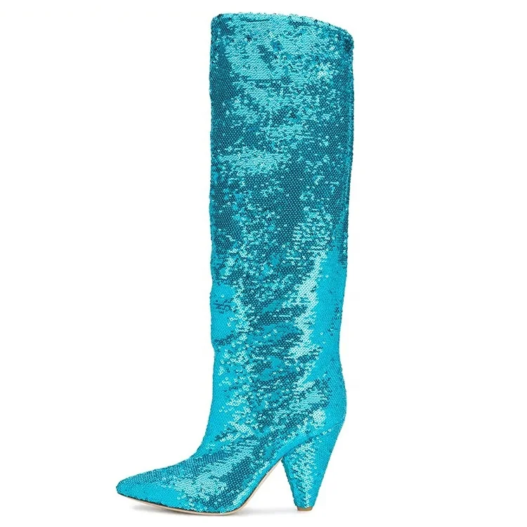 blue sequin boots