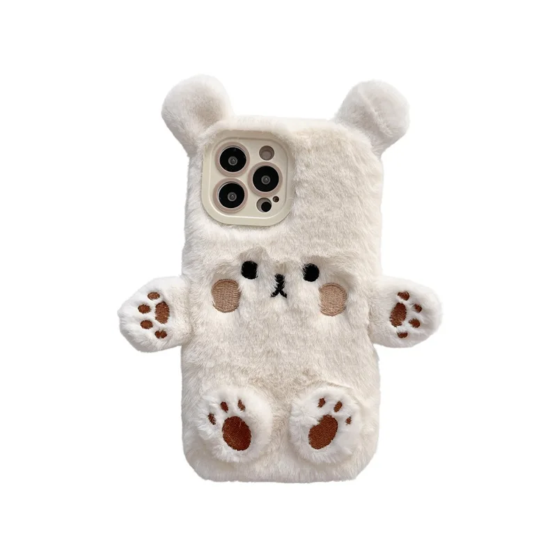 Autumn/Winter Ins Plush Lovely Cartoon Furry Bear Mobile Phone Case For iPhone 11 12 13 14 15 16 Pro Max Plus Adorable