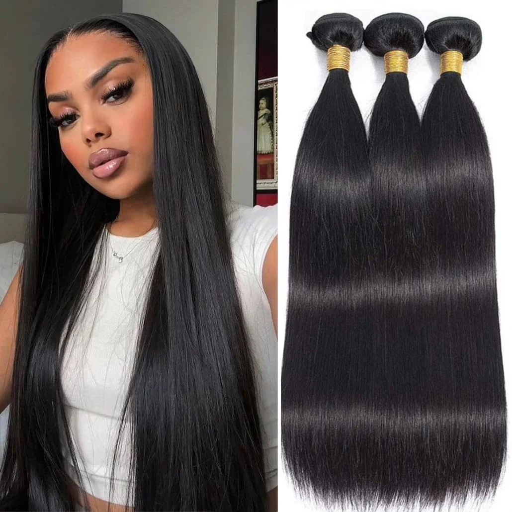 Raka människohårbuntar 1 st Natursvart färgförlängningar 14-30 tum Remy hår för kvinnor_voghion.com