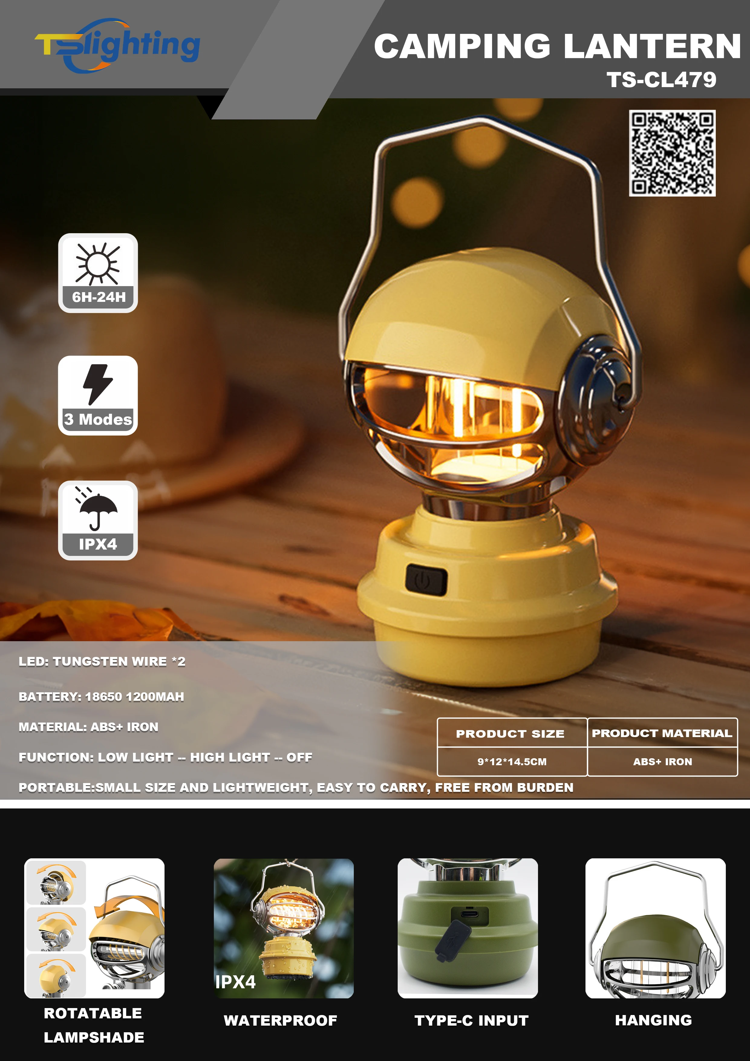 2024 New Design Light Hiking Garden Yard Camping Type-C Rechargeable Led Cute Mini Camping Lantern factory