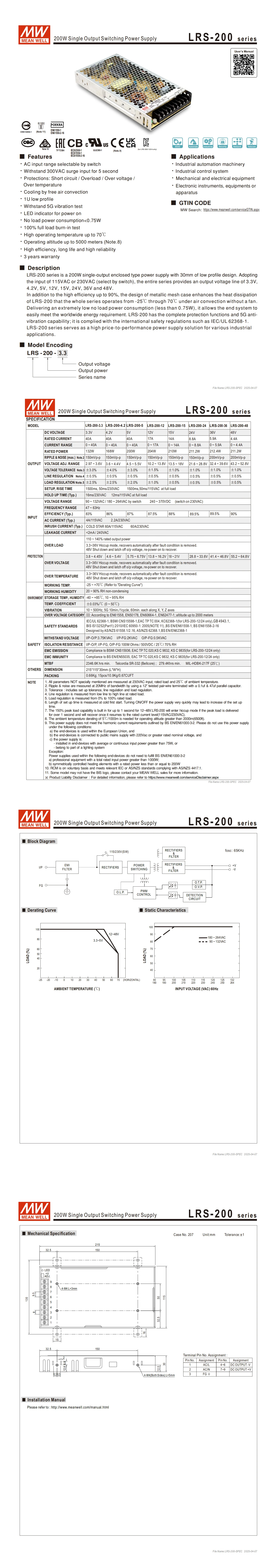 Meanwell LRS Ac Dc 35w 50w 75w 100w 150w 200w 350w 450w 600w Power 5v 12v 15v 24v Led Single Output Switching Power Supply