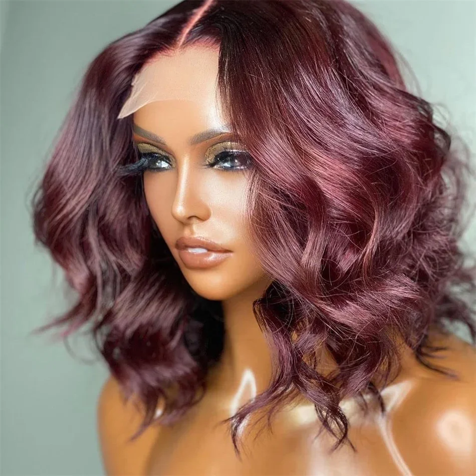 Burgunder Rote Body Wave Lace Front Echthaarperücke Glueless_voghion.com