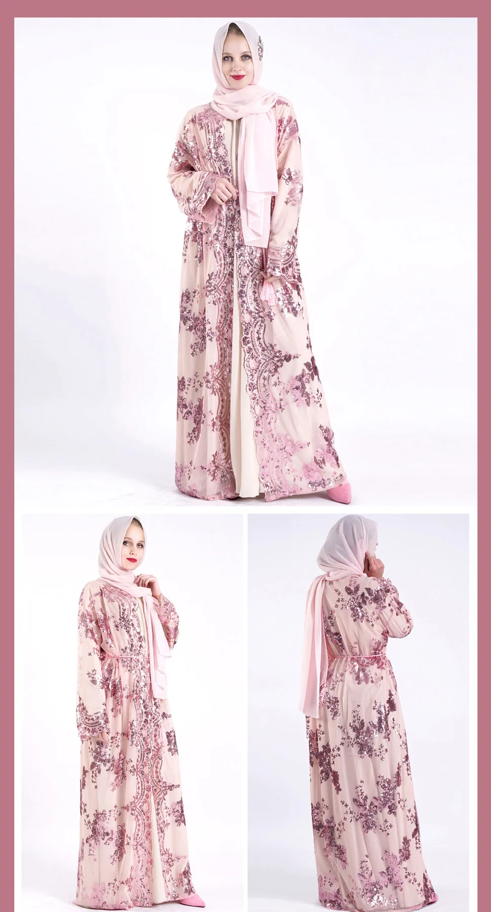 Oem Ramadan Eid Muslim Abayas Women Tunic Puff Sleeve Cardigan Kimono