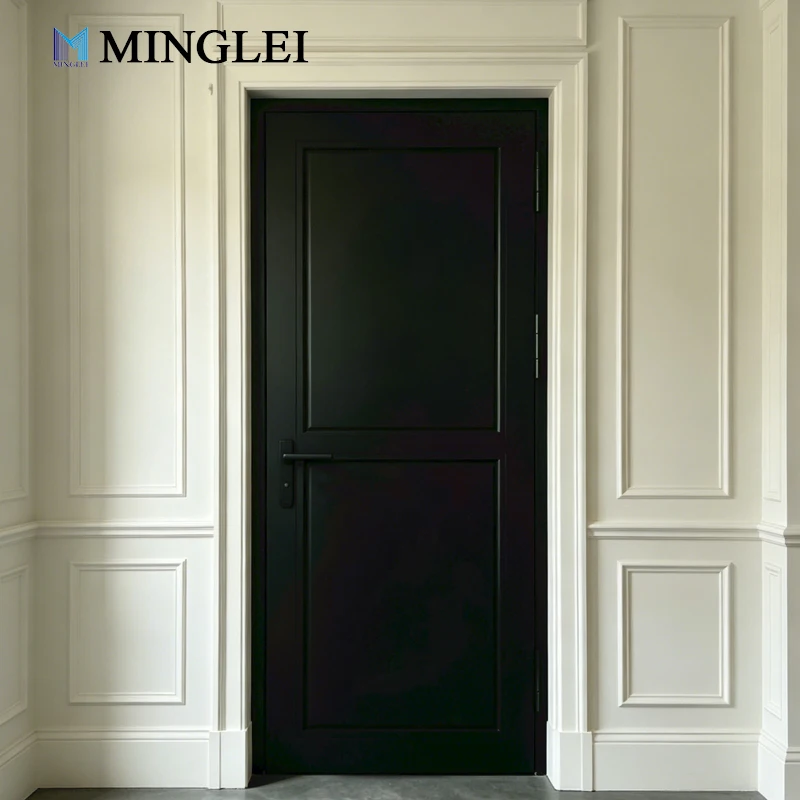 Modern Black Aluminium Front Entry Door High Security Exterior Entrance Door with Heavy Duty Door Closer