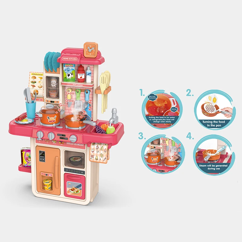 Simulation Educational Cooking Plastic Happy Kitchen Toys Cooking Kid Pretend Play Baby Kitchen Set Toy With Real Sound  Light