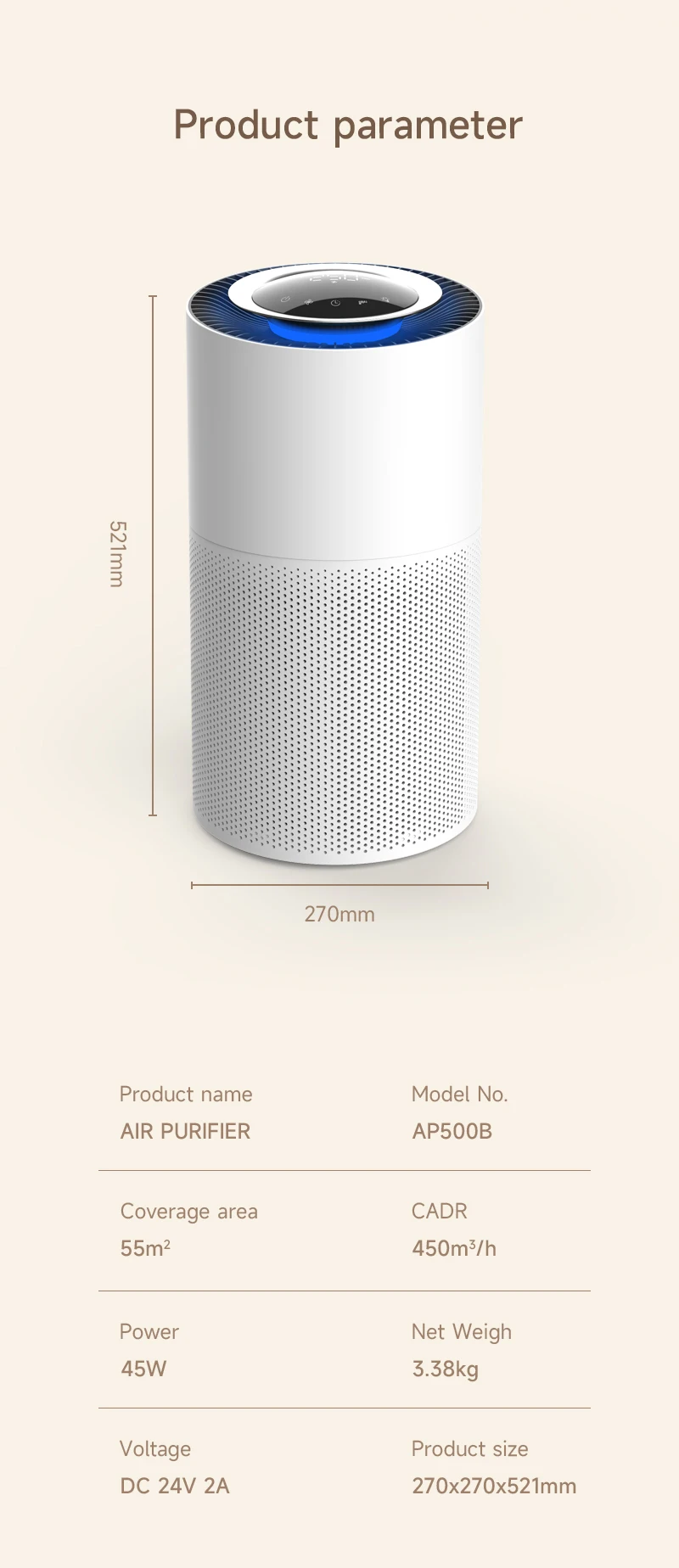 Air Purifier, CADR, 450m3/h, HEPA - detail 14