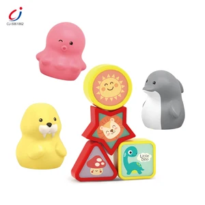 Chengji Toys Girl Soft Rubber Early Education 4 Rubber Blocks 3 Play Water Animals Toy 7pcs Toy Set Soft Rubber Baby Set