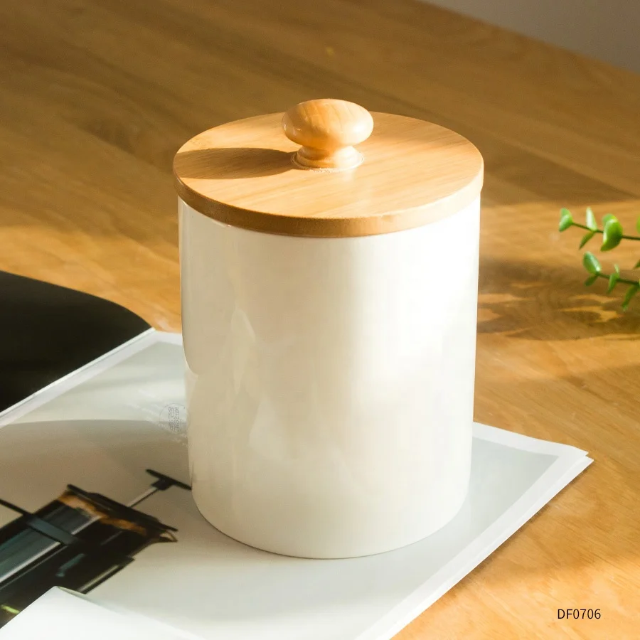 Custom Porcelain Coffee Tea Container Ceramic Food Storage Jar with Airtight Seal Bamboo Lid