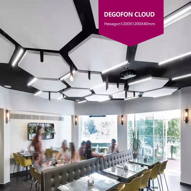 Acoustic Panels for Ceiling System Hexagon Shape Suspended Fiberglass Panelss Canopy
